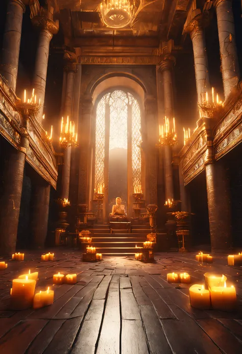 hall lit by candles , place of meditation with golden objects (obra-prima) (8k high resolution) (melhor qualidade) (Ultra Definition) (Ultra realista)(Foto RAW) (Foto realista) (bright illumination)