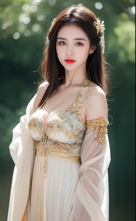 ((Best Quality, 8k, Masterpiece: 1.3)), Focus: 1.2, Perfect Body Beauty: 1.4, Buttocks: 1.2, ((Layered Haircut)), (Wet Clothes: 1.1), (Rain, Street:1.3), (Breasts: 1.2), (Hanfu: 1.2), Bare Shoulders, Bare Legs, Highly Detailed Face and Skin Texture, Fine E...