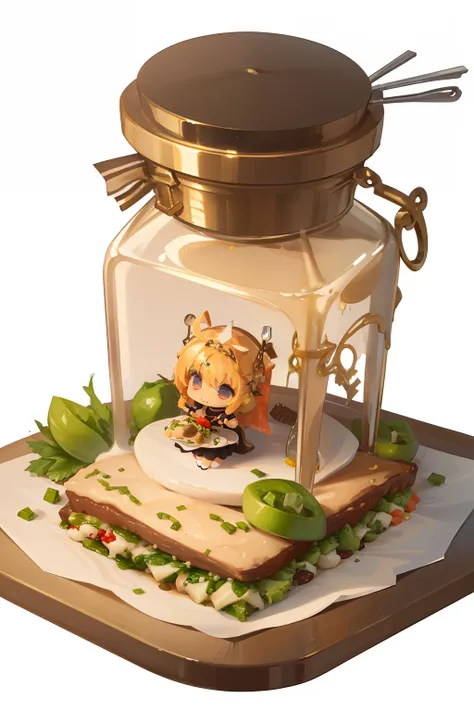 ​masterpiece,HIG quality,[(White background:1.4)::5],(Chibi:1.3),Bottle Bottom,candelabra,pedestal,tw,(Quality food:1.8) ((Chibi Chara)),Cute and beautiful Chibi