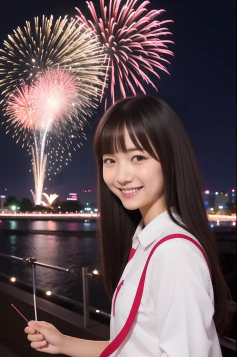 A smile、hi-school girl、校服、While doing fireworks、mare、Tokyo Skytree、cherry trees