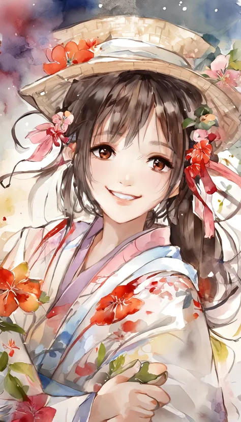 masterpiece, highres, best quality, 1girl solo, kamisato_ayaka, smile, kimono