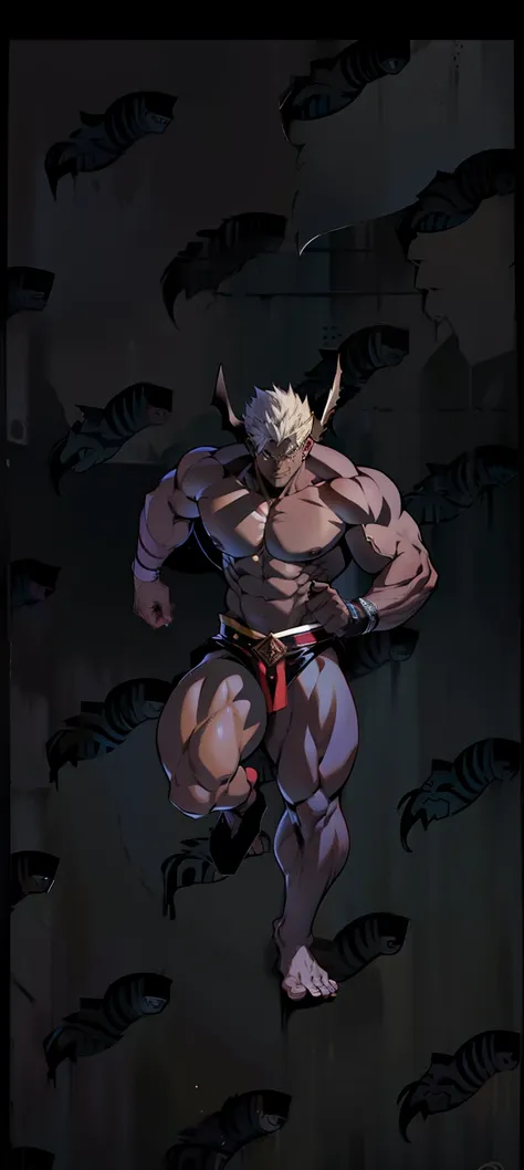 Gere uma imagem arte de anime  de um monstro grande , muscular he has dark skin , muito amedrontador, a imagem tem que ser estilo anime