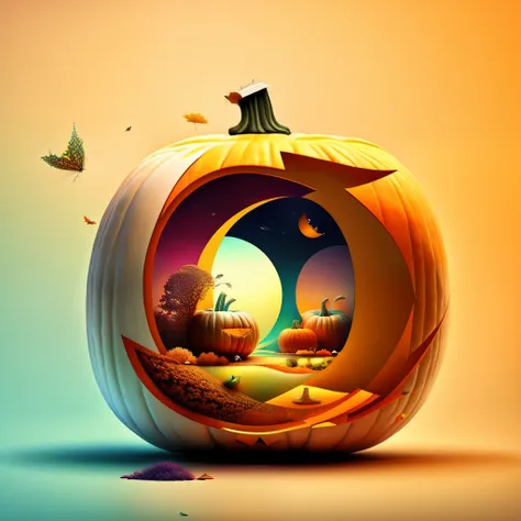 (colorfulsurrealismai:0.5), a pumpkin made out of colors, logo, white background