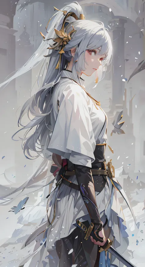 Anime Ayaka Kamisato（fantrome）Long black hair holding a sword in the snow, Anime art wallpaper 4k, Anime art wallpaper 4 K, Anime art wallpaper 8 K, Guweiz in Pixiv ArtStation, Guweiz on ArtStation Pixiv, Beautiful anime artwork, 4K anime wallpaper, Anime ...