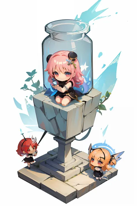 ​masterpiece,HIG quality,[(White background:1.4)::5],(Chibi:1.5),Bottle Bottom,candelabra,pedestal,nffsw, ((Chibi Chara)),（High-quality cute and beautiful chibi:1.8),girl with,ninjartist,mansion