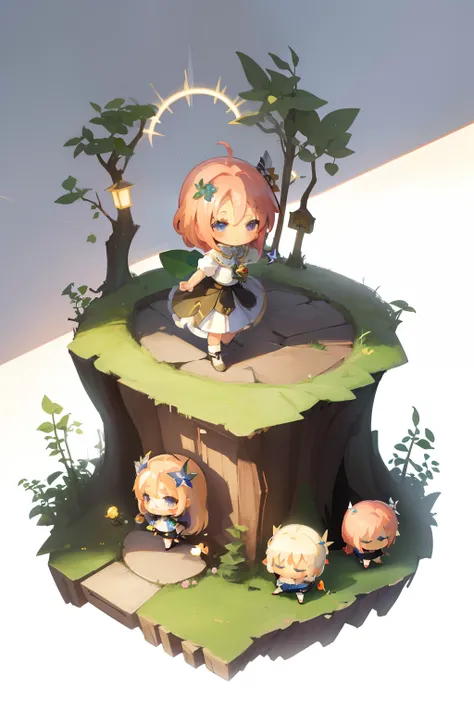 ​masterpiece,HIG quality,[(White background:1.4)::5],(Chibi:1.5),Bottle Bottom,candelabra,pedestal,nffsw, ((Chibi Chara)),（Quality, cute and beautiful chibis:1.8),girl with,Leprechaun,the woods