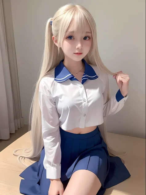 portlate、School Uniforms、bright expression、poneyTail、Young shiny shiny white shiny skin、Best Looks、Platinum blonde hair with dazzling highlights、shiny light hair,、Super long silky straight hair、Beautiful bangs that shine、Glowing crystal clear attractive bi...