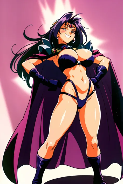 slayers, long hair,1990s (style),,retro artstyle,1girl, naga the serpent, armor, cape, circlet, gloves, jewelry, large breasts, blush, black hair, fit, toned, sweaty, shiny skin, close-up, looking at camera, looking up, open mouth, smug, skinny, long hair,...