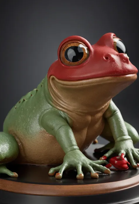 Figure of a frog on the trophy with salt inside with both hands and a pair of red shoes, fotografia premiada, CGI premiado, Imagem premiada vencedora, Concedido. octan render, award winning animation, Award-winning 3D rendering, fotografia premiada, Conced...