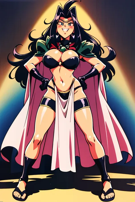 slayers, long hair,1990s (style),,retro artstyle,1girl, naga the serpent, armor, cape, circlet, gloves, jewelry, large breasts, blush, black hair, fit, toned, sweaty, shiny skin, close-up, looking at camera, looking up, open mouth, smug, skinny, long hair,...