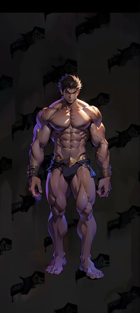 Gere uma imagem arte de anime  de um monstro grande , muscular he has dark skin , muito amedrontador, a imagem tem que ser estilo anime