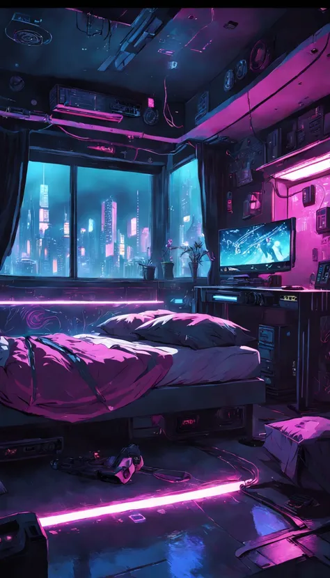 Cyberpunk bedroom interior