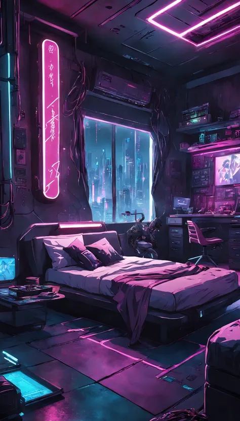 Cyberpunk bedroom interior