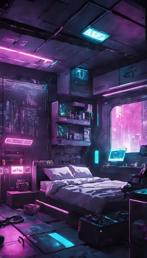 Cyberpunk bedroom interior