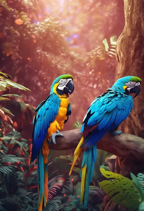 A background and background, forest, nature, blue macaw habitat, realistic, 3d, 8k, adobe illustrator, bold, vivid colors, fine lines.