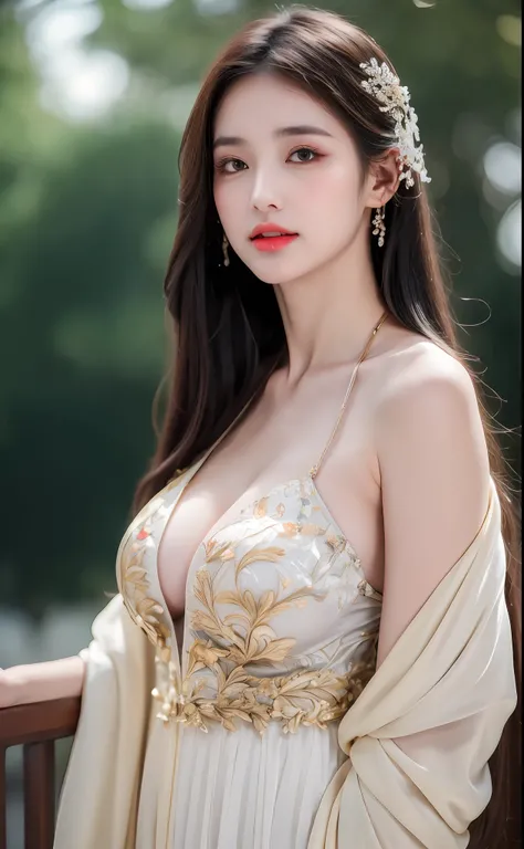 ((Best Quality, 8k, Masterpiece: 1.3)), Focus: 1.2, Perfect Body Beauty: 1.4, Buttocks: 1.2, ((Layered Haircut)), (Wet Clothes: 1.1), (Rain, Street:1.3), (Breasts: 1.2), (Hanfu: 1.2), Bare Shoulders, Bare Legs, Highly Detailed Face and Skin Texture, Fine E...