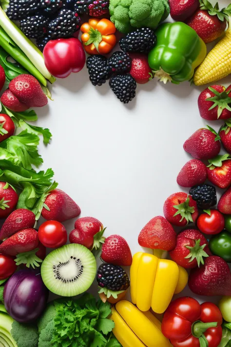 Close-up of a heart made from fruits and vegetables, professional fruit photography, ❤🔥🍄🌪, Fruits, high quality food photography, Amazing food photography, made of food, marketing photo, “berries, Food photography, healthy, delicacy, Fruit, Without backgro...