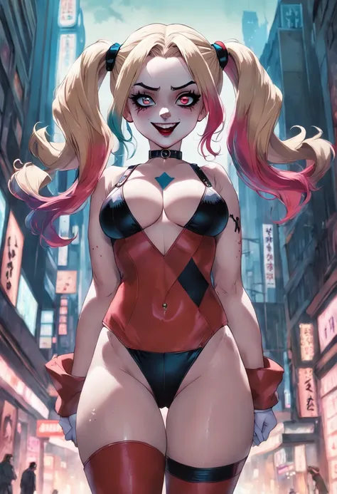 Harley Quinn、Full view of buttocks、Huge beautiful legs、Colossal tits,Opening legs、pubick hair、Underhair、hair、droolng、squeezing breasts