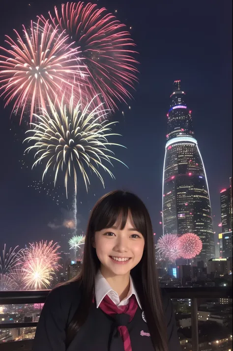 A smile、hi-school girl、校服、While doing fireworks、mare、Tokyo Skytree、cherry trees