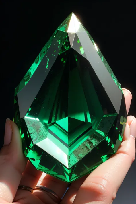 Photograph of a cut emerald with an intense green hue and captivating shine, capturing the beauty and charm of this gemstone.