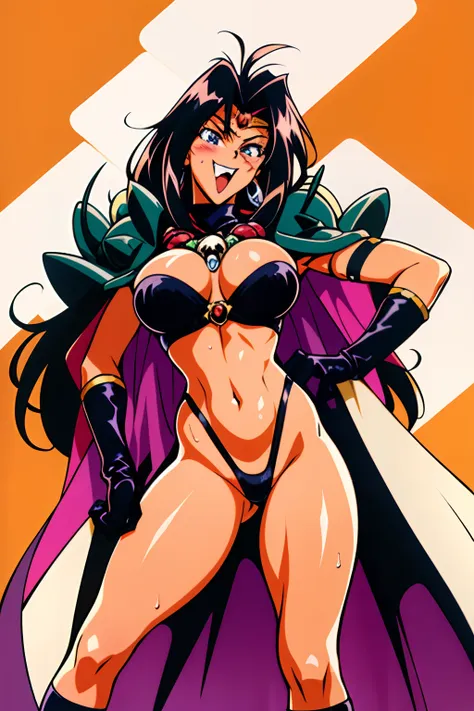 slayers, long hair,1990s (style),,retro artstyle,1girl, naga the serpent, armor, cape, circlet, gloves, jewelry, large breasts, ...