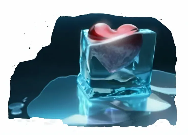 there is a heart, cor vermelho, in a glass of water with a heart inside, um cubo de gelo, Derretimento do cubo de gelo, ICEY, gelado, freezing, glass-cast heart, foto de perfil, feito de gelo, gelo, cubos de gelo, gelo azul, gelo - entalhe, escultura de ge...