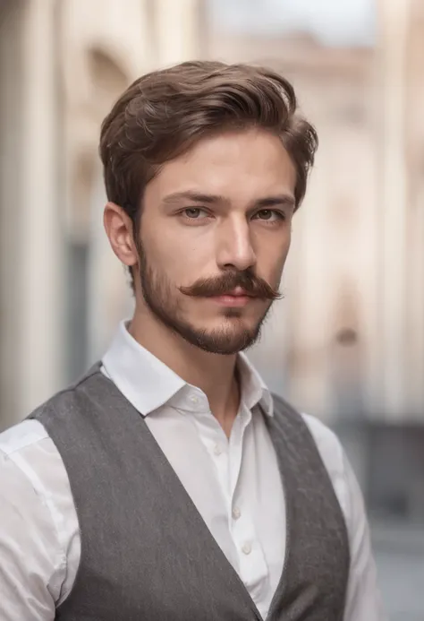 Young man with beard and mustache in white shirt, Sehr attraktiver Mann mit Bart, gepflegte Gesichtsbehaarung, Pretty, atemberaubend, realistisch, Ultra-realistisches Bild, natural mustache, soft portrait shot 8 k, Highly detailed portrait, dicker Schnurrb...