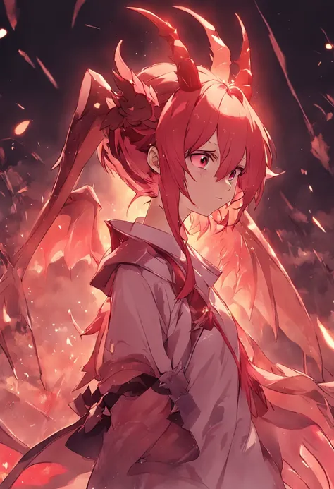 No one-sided angle、Dragon Tribe Girl、Horned girl with twin tails with light red hair、Girl with double teeth、wings growing on the back、One-winged devil、Devil Girl、Dragon Daughter、No highlights in the eyes