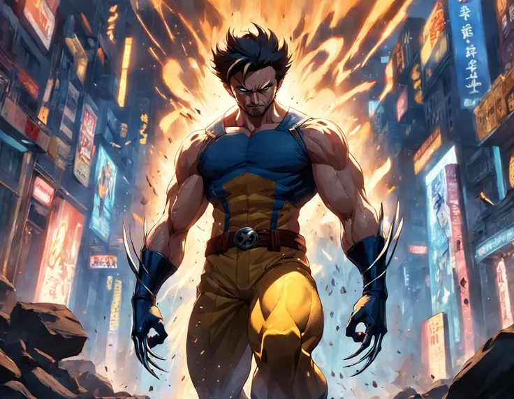 "WOLVERINE MARVEL merged into an epic, imagem detalhada. Mastery in quality and lighting. Stunning and impactful scenery. Dynamic and powerful action. Efeitos de sombra e luz melhorados. High resolution masterpiece. State-of-the-art CG art. Incredible and ...