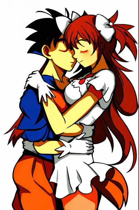 son goku, 1boy,madoka,1girl, couple, hug , love ,affection