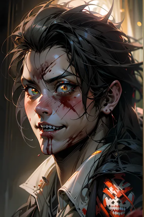 Handsome vampire teenager，（Full body like：1.4），Open your mouth，the bats，long canine teeth，There is blood on the teeth，long whitr hair，（blood stains at the corners of the mouth：1.4），the background is clean，solid color backdrop，shadowing，Blood，depth of field...