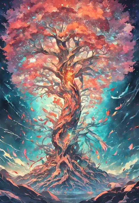 the tree of life, the beginning of creation, melting in the parallel universe, psychedelic