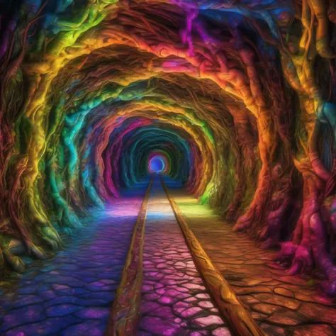 master piece, better quality. ((winding worm tunnel)) made of glossy hard plastic breathtaking 3d rendering made of rainbow effect fractals in colorful curly thick ink paste, vines, vines, vine, colorful undergrowth, plastic screw effect, Inspired by ((h. ...