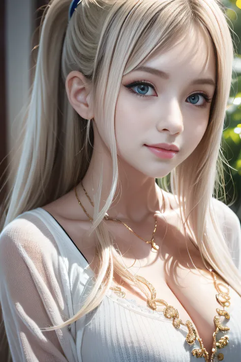 porate、School uniforms、bright expression、poneyTail、young and shiny white shiny skin、Best Looks、Gold reflects light、Platinum blonde hair，Shine brightly、Shiny light hair,、Super long silky straight hair、Beautiful bangs that shine、Big blue eyes sparkling，Like ...