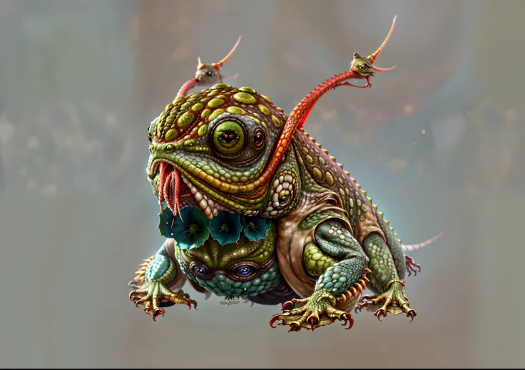 There is a frog with a long tongue and many eyes on his head, realistic creature concept, Yoshitaka Amano octane render, frog, marmoset render, toad warrior, highly detailed creature, marmoset kit render, marmoset kit render, creature Design, science fi li...