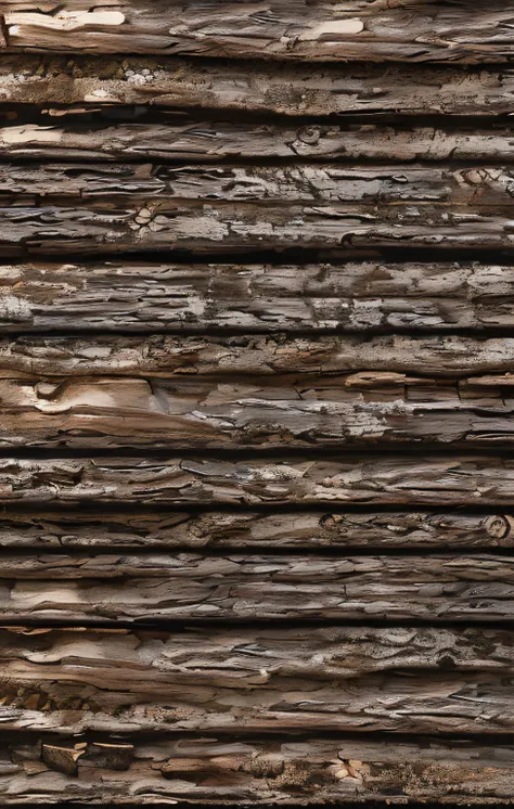 Close-up of a pile of firewood on the side, The texture of the bark of firewood, side-view, Seamless texture, wooden logs, wood-based materials, Frontal texture of firewood with bark, wooden background, Made of wood, high resolution texture, wooden, Detail...