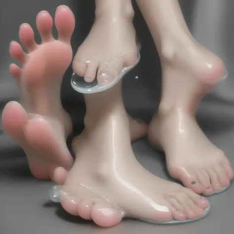 Perfect feet for girls，Clear liquid on the toes