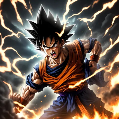 real photograph，son goku，black-clad，SuperSaiyan，Armageddon