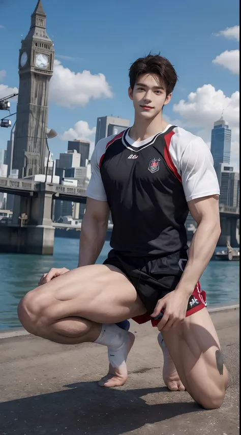 (((Best quality))),(((Ultra detailed))),(((Masterpiece)))，（Cute tall Shota：2），The height of a volleyball player，Titan muscles，Bodybuilding champion，solo person，（full bodyesbian：3），（Stay away from the lens：3），Expose your legs，（revealing the whole body：2），（F...