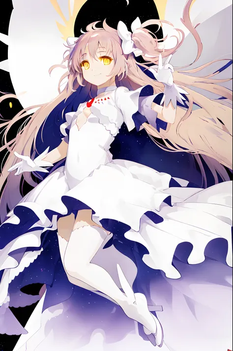 masterpiece, ultimate madoka,yellow eyes, white dress,night sky, smile