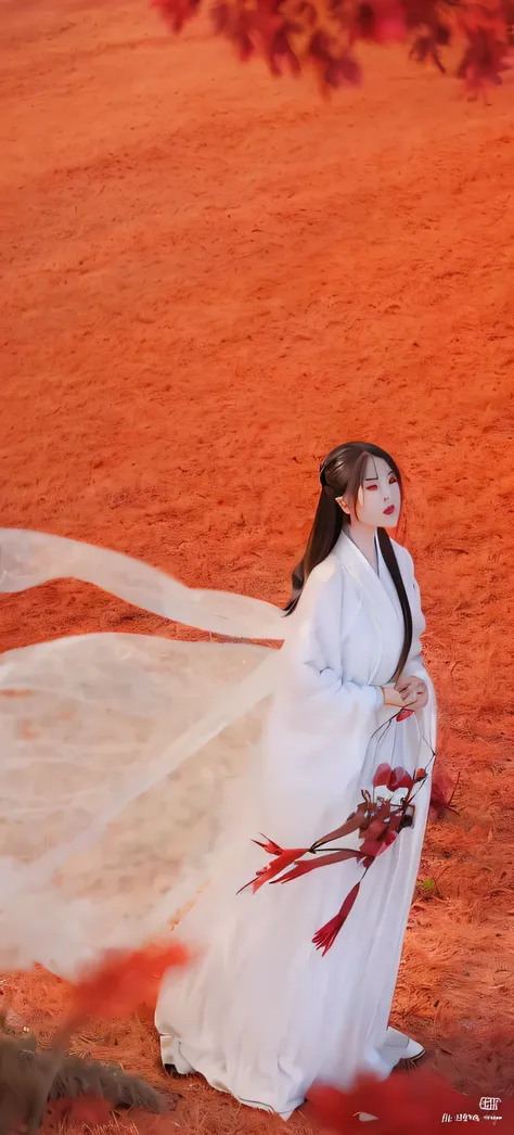 arad woman in white dress walks in the field, white hanfu, palace ， a girl in hanfu, hanfu, inspired by lü ji, inspired by song ...