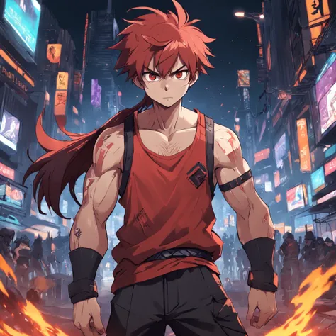 a man in a red tank top and black pants, concept art by senior character artist, trending on polycount, furry art, masculine, official art, 2d game art