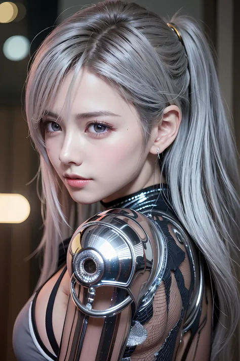 top-quality、8K Masterpiece、超A high resolution、(Photorealsitic:1.3)、Raw photo、女の子1人、silver white hair、glowy skin、1 Cyberpunk Super Beautiful Soldier、((super realistic details))、portlate、globalillumination、Shadow、octan render、8K、ultrasharp、beauty breast、Raw ...