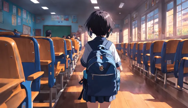 um menino com mochila no colegio , na escola , escola , escola , childrens , estudando , desenho anime