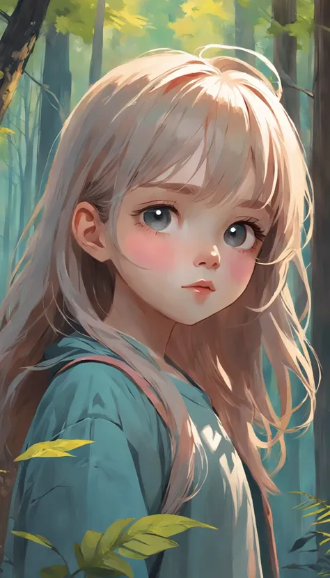 There is a painting of a girl in a forest, painting digital adorable, arte digital detalhada bonito, Arte infantil em Artstation, pintura realista da menina bonito, arte digital bonito, kawaii retrato realista, arte detalhada bonito, a beautiful artwork il...