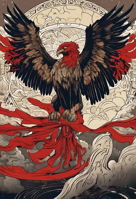 number art，Chinese mythology and stories，Journey，King of Golden-winged Golden Eagles，closeup cleavage，Open your mouth，tosen，Fierce eyes，Blood，A mouth full of blood，Dripping blood，Puffing，massive wings，Thick feathers，feater，Super close，Sharp focus，best qual...