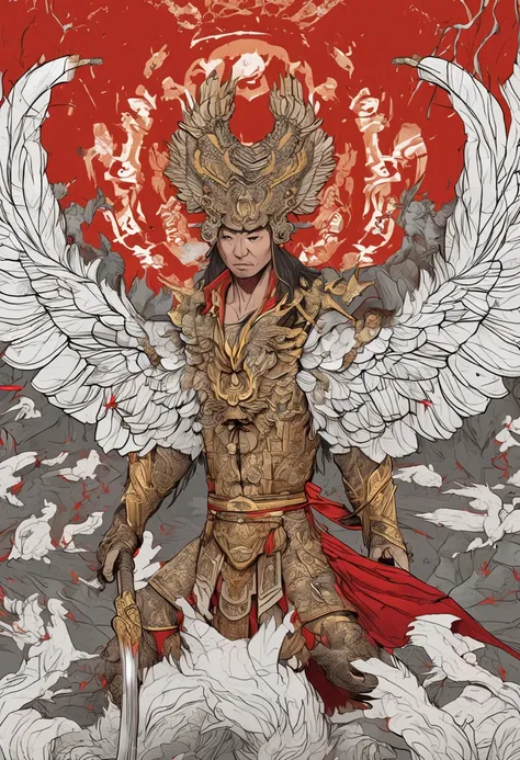 Cinematic images，number art，Chinese mythology and stories，Journey，King of Golden-winged Golden Eagles，closeup cleavage，Open your mouth，tosen，Fierce eyes，Blood，A mouth full of blood，Dripping blood，Puffing，massive wings，Thick feathers，feater，Super close，Shar...