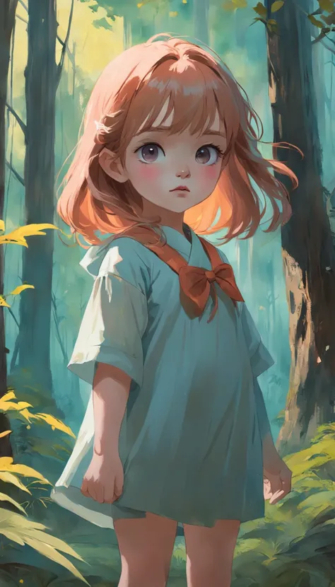 There is a painting of a girl in a forest, painting digital adorable, arte digital detalhada bonito, Arte infantil em Artstation, pintura realista da menina bonito, arte digital bonito, kawaii retrato realista, arte detalhada bonito, a beautiful artwork il...