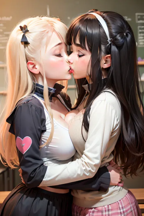 (2girls)，Bigchest，hugs，face to face，(Kiss - sweet+𝓡𝓸𝓶𝓪𝓷𝓽𝓲𝓬)，schools