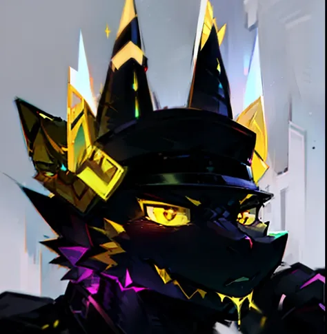 head portrait，lizard，Lizard head，Dragons horn，Abs，Mature male，The whole body is covered with dark yellow hair，Seductive expressions，（（Black police cap）），Bright yellow glowing tongue，Devilish yellow pupils